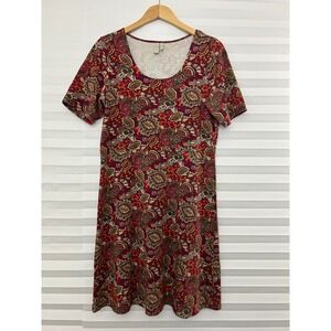 Sahalie Womens Burgundy Paisley Floral Knit A-Line Dress M Short Sleeve Casual